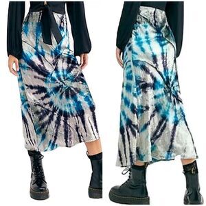 FP Serious Swagger Crushed Velvet Asymmetric Cuts Raw Trims Tie Dye Maxi Skirt S